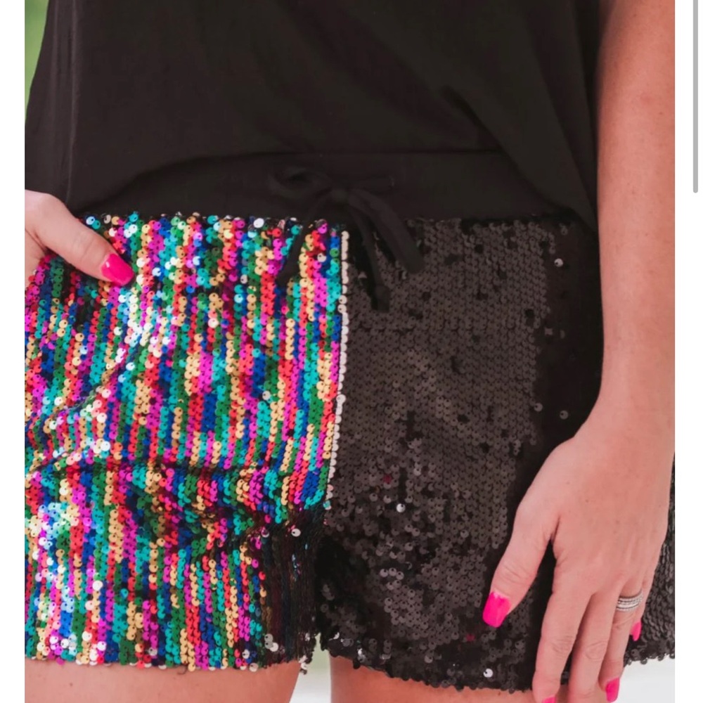 Jess Lea Sequin Shorts Half solid black;half multi colored
